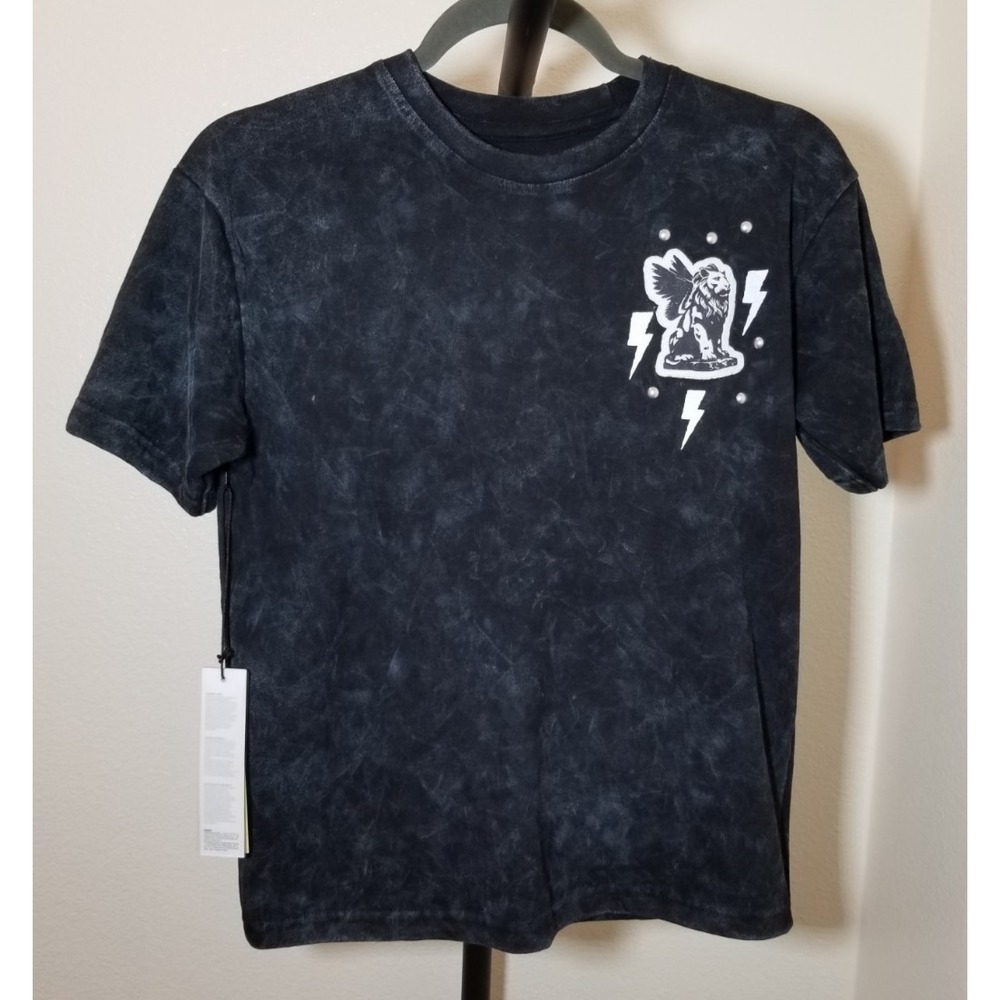 Reason Boys Medium Black Mineral Wash Short Sleeve Shirt Studs Embroidered NWT